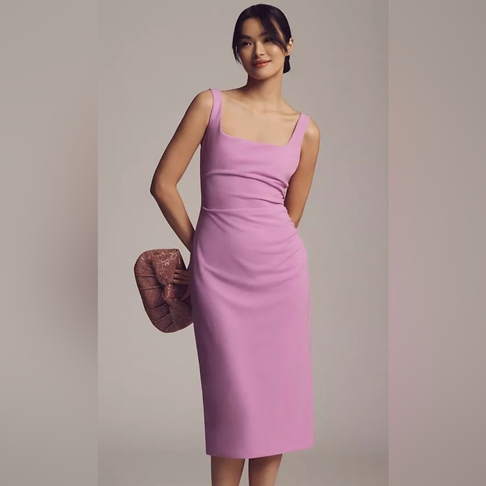 NWT Anthropologie BHLDN Andie Square-Neck Stretch Crepe Midi Dress, Size S